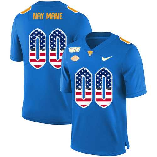 Mens Pittsburgh Panthers Customized Blue USA Flag 150th Anniversary Patch Nike College Football Jersey